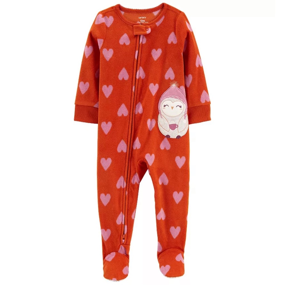 Toddler Girl Carter's Owl Fleece Footed Pajamas Orange Cozy Zipper Infant Baby